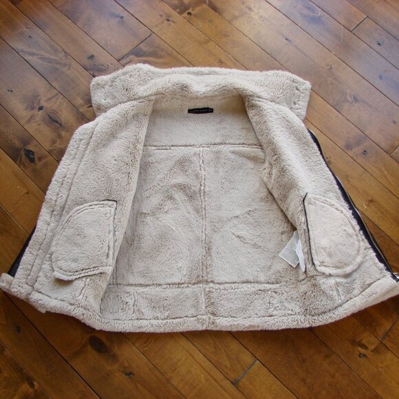 Zara Black Faux Leather Shearling Jacket Aviator Biker Moto Bomber Size Small - Picture 11 of 15